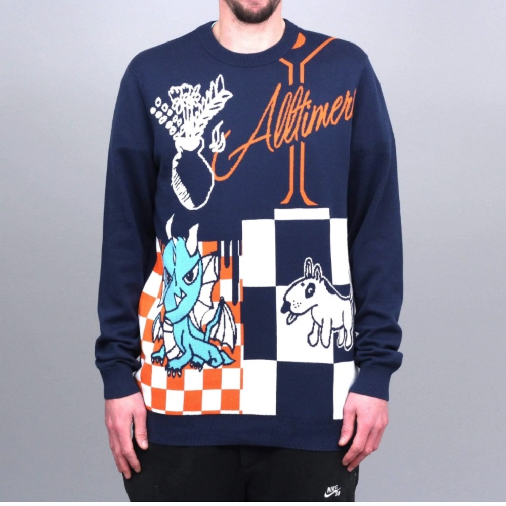 Vans Navy Blue Orange White Graphic Crewneck Sweater